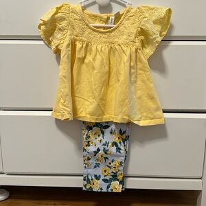 3T Janie and Jack matching set: yellow lace ruffle top with floral print pants